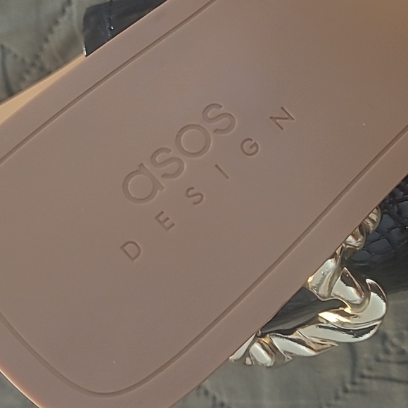 Asos Black Croc w/ gold metal flat slides - Picture 5 of 6